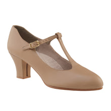 Load image into Gallery viewer, Product image of: CAPEZIO Jr. Footlight T-Strap Character Shoe, Style: 750, Color: Caramel, View: Front, Side.
