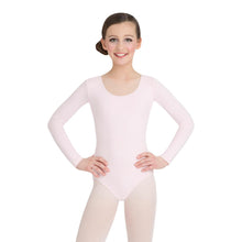 Load image into Gallery viewer, Female model wearing CAPEZIO Long Sleeve Leotard - Kids, Style: CC450C, Color: Pink, View: Front.