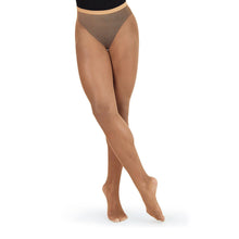 Load image into Gallery viewer, Female model wearing CAPEZIO Professional Fishnet Seamless Tight, Style: 3000C , Color: Suntan, View: Front.