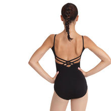 Load image into Gallery viewer, Female model wearing Capezio V-Neck Camisole Leotard, style CC102 in color black, back view.