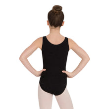 Load image into Gallery viewer, Female model wearing Capezio High-Neck Tank Leotard, style CC201 in color black, back view.