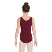 Load image into Gallery viewer, Female model wearing Capezio High-Neck Tank Leotard, style CC201 in color burgundy, front view.