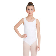 Load image into Gallery viewer, Female model wearing Capezio High-Neck Tank Leotard, style CC201C in color white, front view.