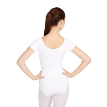 Load image into Gallery viewer, Female model wearing CAPEZIO Short Sleeve Leotard, style CC400, colour white, back view.