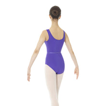 Load image into Gallery viewer, Female model wearing MONDOR Tank RAD Leotard. Style: 3545. Color: Purple. View: Back.