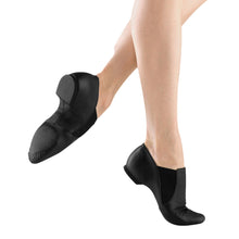 Load image into Gallery viewer, Female model wearing Bloch Leather Elasta Jazz Booties, style S0499L, colour black, side & bottom view.