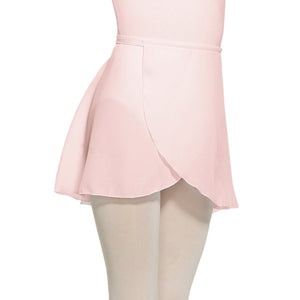 Female model wearing MONDOR Royal Academy Of Dance Chiffon Skirt, style 016100, colour true pink, close up front view.