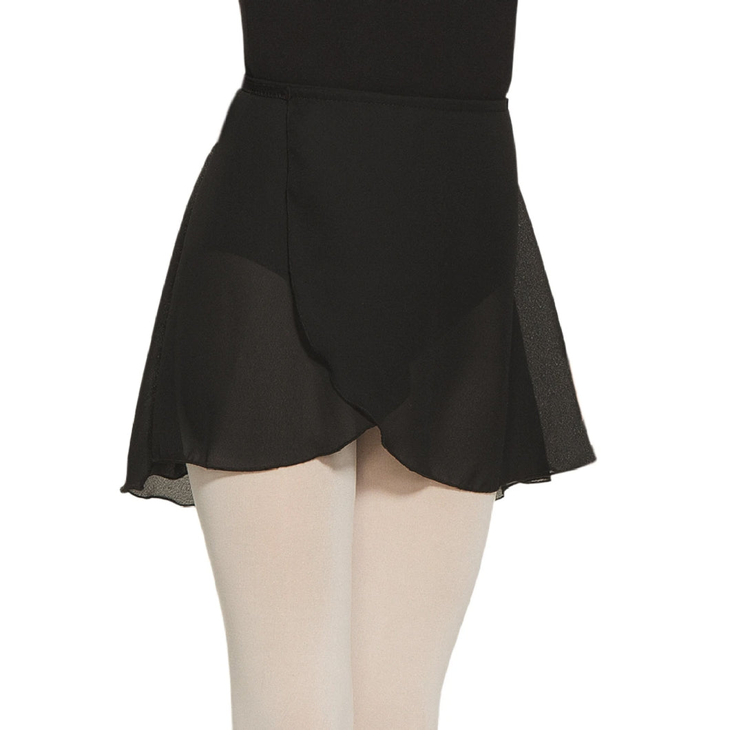 Female model wearing MONDOR Royal Academy Of Dance Chiffon Skirt, style 016100, colour black, close up front view.