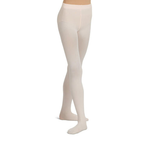 Female model wearing CAPEZIO Seamless Ultra Soft Footed Tight, style 1915, colour light pink.