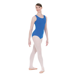 Female model wearing MONDOR Essentials Tank Leotard, style 40095, colour lilac-59, front view.