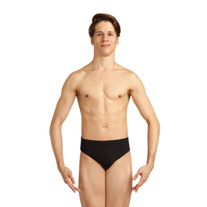 Male model wearing Capezio Full Seat Dance Brief, Style: 5935 formerly Style: 5939, color black.