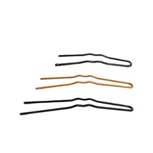 Load image into Gallery viewer, Product image of: BUNHEADS Hairpins (opened), Style: BH435, BH437, BH442 Colors: Brown 2&quot;, Blonde 2.5&quot;, Black 3&quot;, Front view.
