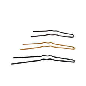 Product image of: BUNHEADS Hairpins (opened), Style: BH435, BH437, BH442 Colors: Brown 2", Blonde 2.5", Black 3", Front view.