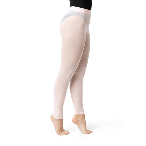 Female model wearing CAPEZIO Ultra Soft Footless Tight With Self Knit Waistband, Style: 1917, Colour: Ballet Pink, View: Side View.