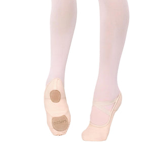 Female model wearing CAPEZIO Hanami Ballet Shoe, Style: 2037W, Color: Light Pink, View: Front, Side, Sole.
