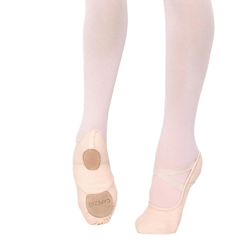 Female model wearing CAPEZIO Hanami Ballet Shoe, Style: 2037C, Color: Light Pink, View: Front, Side, Sole.