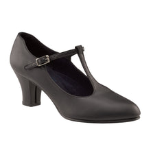 Load image into Gallery viewer, Product image of: CAPEZIO Jr. Footlight T-Strap Character Shoe, Style: 750, Color: Black, View: Front, Side.

