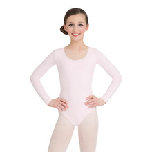 Load image into Gallery viewer, Female model wearing CAPEZIO Long Sleeve Leotard - Kids, Style: CC450C, Color: Pink, View: Front.

