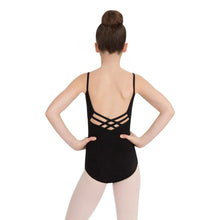 Load image into Gallery viewer, Female model wearing Capezio V-Neck Camisole Leotard, style CC102C in color black, back view.
