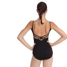 Load image into Gallery viewer, Female model wearing Capezio V-Neck Camisole Leotard, style CC102 in color black, back view.
