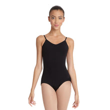 Load image into Gallery viewer, Female model wearing Capezio V-Neck Camisole Leotard, style CC102 in color black, front view.
