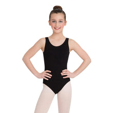 Load image into Gallery viewer, Female model wearing Capezio High-Neck Tank Leotard, style CC201 in color black, front view.
