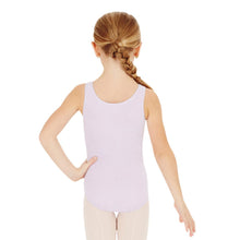 Load image into Gallery viewer, Female model wearing Capezio High-Neck Tank Leotard, style CC201C in color lavender, back view.
