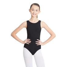 Load image into Gallery viewer, Female model wearing Capezio High-Neck Tank Leotard, style CC201 in color black, front view.

