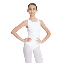 Load image into Gallery viewer, Female model wearing Capezio High-Neck Tank Leotard, style CC201 in color white, front view.
