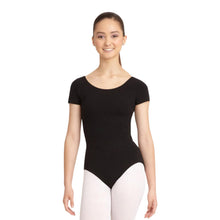 Load image into Gallery viewer, Female model wearing CAPEZIO Short Sleeve Leotard, style CC400, colour black, front view.
