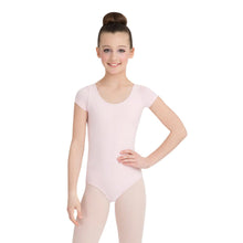Load image into Gallery viewer, Female model wearing CAPEZIO Short Sleeve Leotard, style CC400C, colour pink, front view.
