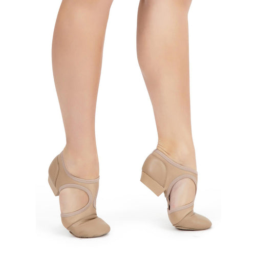 Product image of female model wearing Capezio Pedini Femme Split-Sole Shoe, shown in caramel.