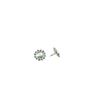 Product image of: FH2 19 mm Crystal Flower Stud Earrings, Style: AZ0049, Color: Clear, View: Front and side.