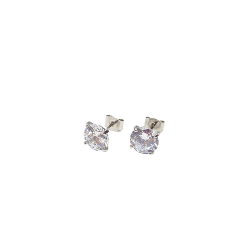 Product image of: FH2 8 mm Stud CZ Earrings - Pierced, Style: AZ0016, Color: Clear, View: Front.