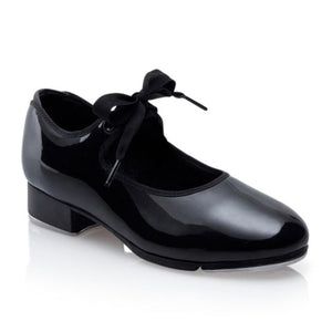 Product image of: CAPEZIO Jr. Tyette Tap Shoe, Style: N625, Color: Black, 45 degree angle view.