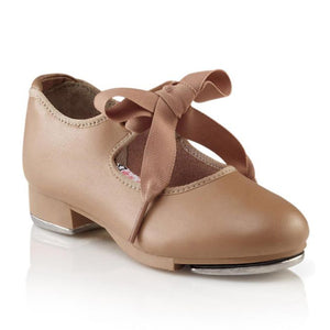 Product image of: CAPEZIO Jr. Tyette Tap Shoe, Style: N625, Color: Caramel, 45 degree angle view.