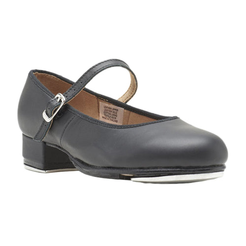 Product image of Bloch Ladies Tap On Leather Tap Shoe, style S0302L, shown in color black, 45 degree view.