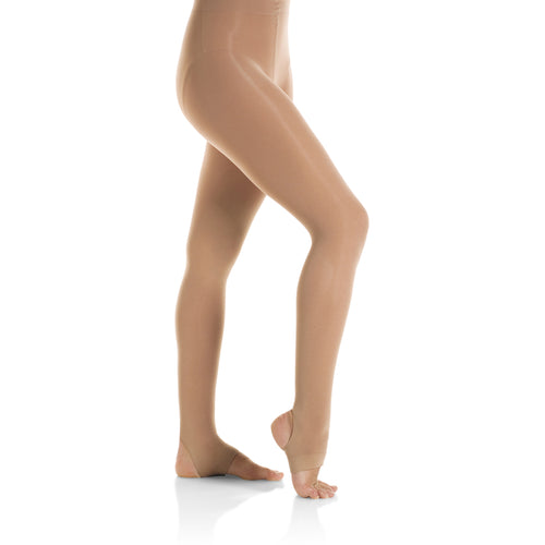 Female model wearing Mondor Ultra Soft Tight, style 362, colour suntan.