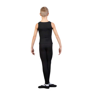 Boy model wearing Sansha Signature Boys Footless Tights, style Y0151C, colour black, back view.